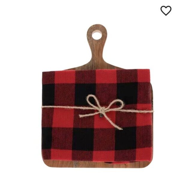 Robert Stanley Towel and Cutting Board Set Red Black Plaid Northwood Lodge NWT - Picture 3 of 7